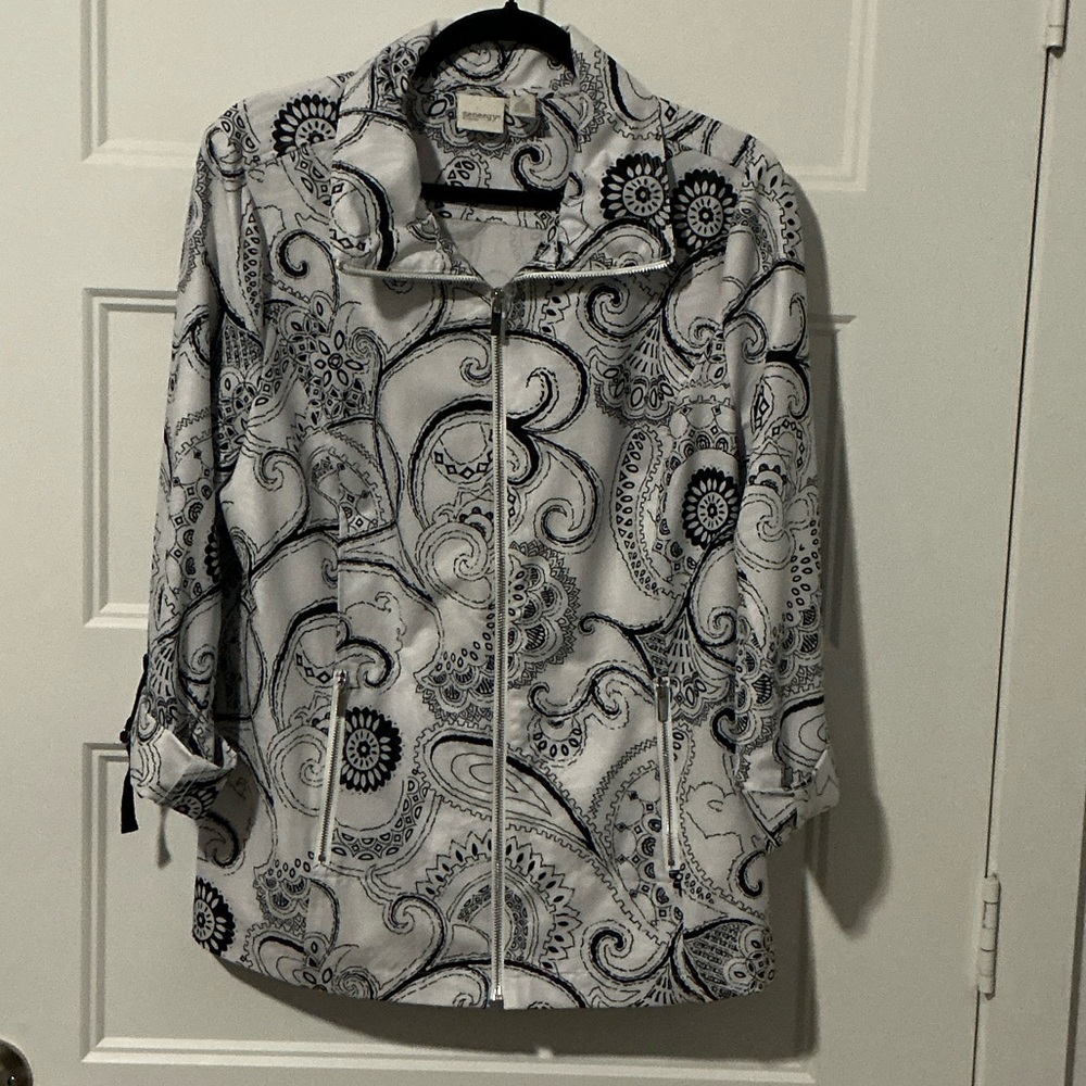 Elegant Black and White Paisley Utility Jacket